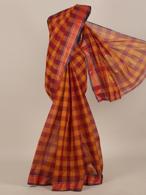 

Pothys Mustard & Brown Checked Zari Pure Cotton Saree