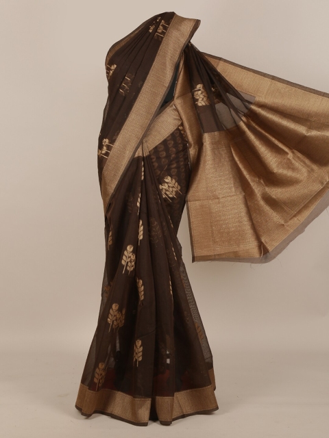 

Pothys Brown & Gold-Toned Floral Zari Saree