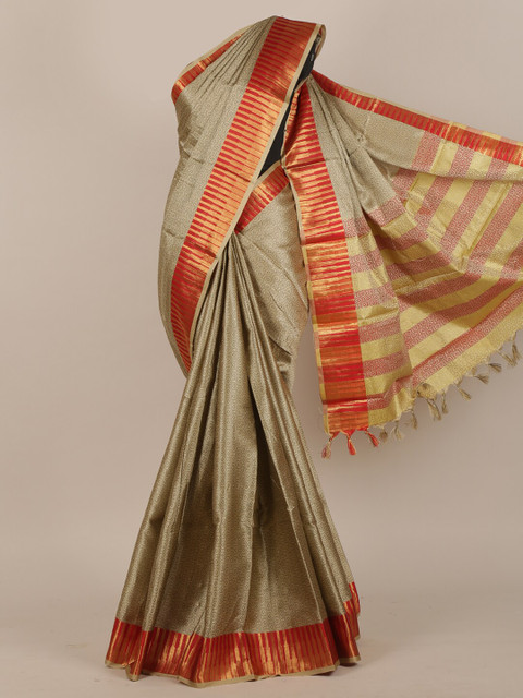 

Pothys Tan & Red Woven Design Zari Saree