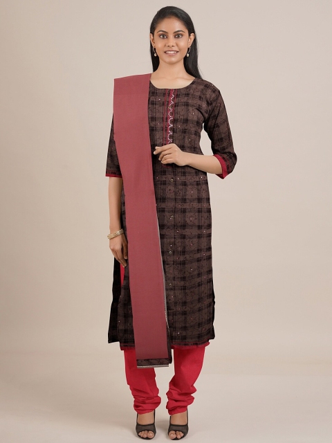 

Pothys Brown & Pink Printed Unstitched Dress Material