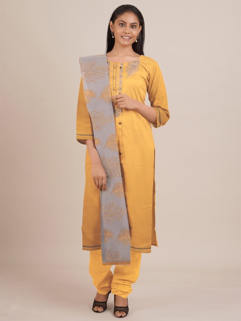 

Pothys Yellow & Beige Embroidered Unstitched Dress Material