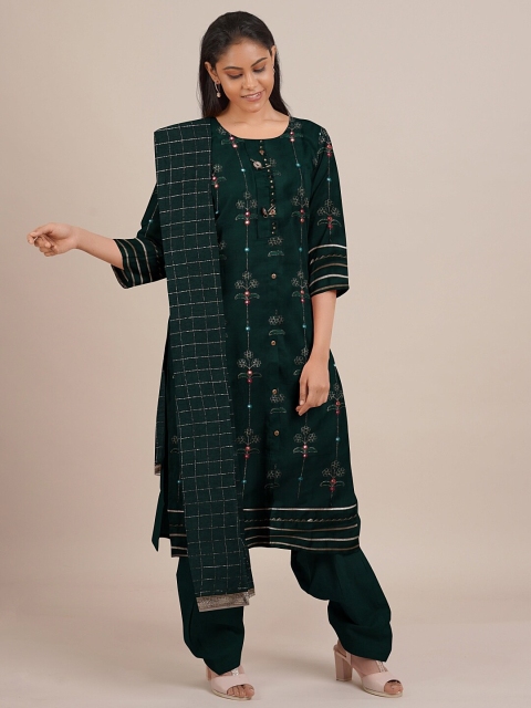 

Pothys Teal Embroidered Unstitched Dress Material