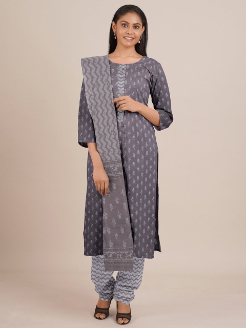 

Pothys Grey Printed Unstitched Dress Material