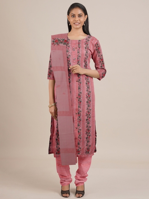 

Pothys Pink Printed Unstitched Dress Material