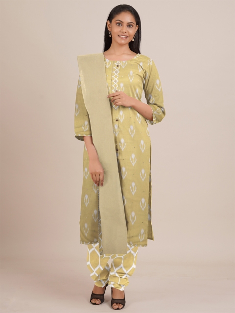 

Pothys Yellow Printed Unstitched Dress Material