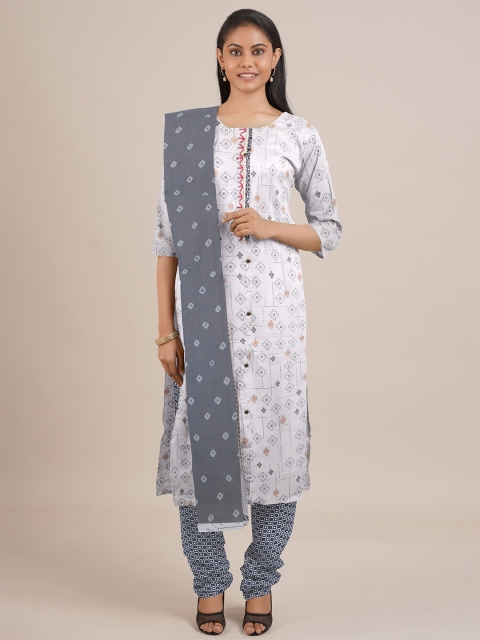 

Pothys White & Grey Printed Unstitched Dress Material