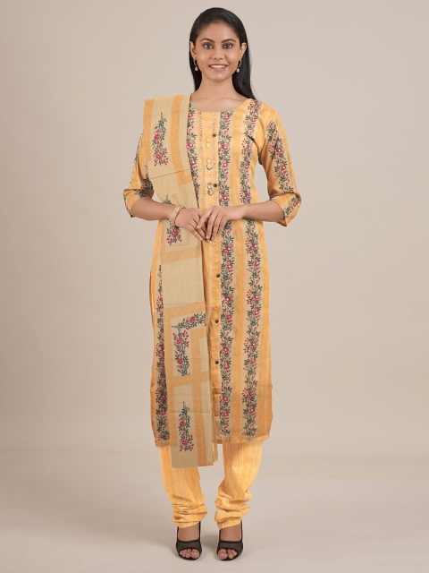 

Pothys Yellow Printed Unstitched Dress Material