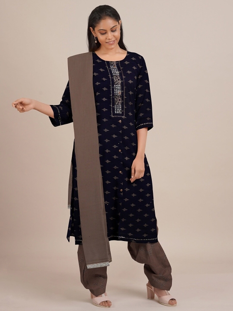 

Pothys Navy Blue Unstitched Dress Material