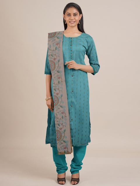 

Pothys Turquoise Blue Unstitched Dress Material