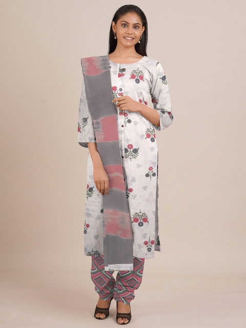 

Pothys Off White & Pink Printed Unstitched Dress Material