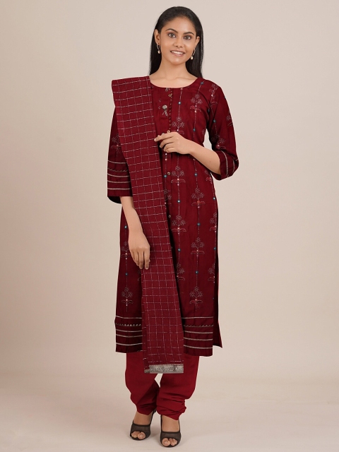 

Pothys Maroon Embellished Unstitched Dress Material