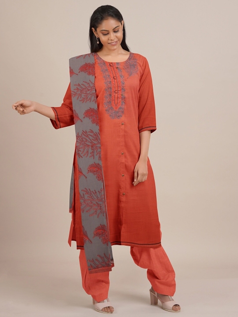 

Pothys Orange Unstitched Dress Material