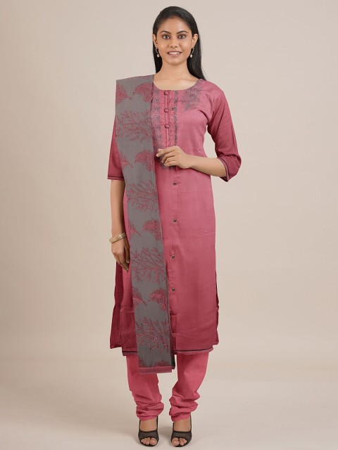 

Pothys Pink Embroidered Unstitched Dress Material