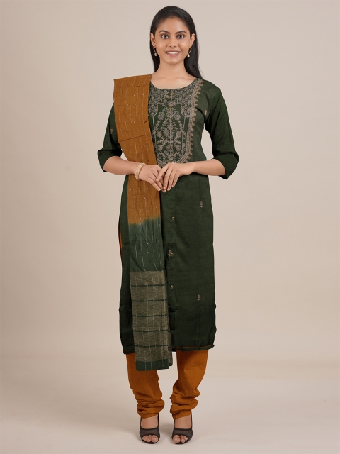 

Pothys Green & Orange Embroidered Unstitched Dress Material
