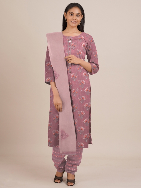 

Pothys Pink Printed Unstitched Dress Material