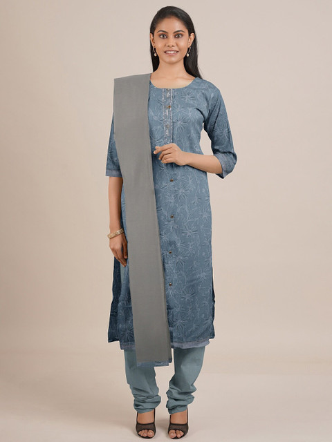 

Pothys Grey Printed Unstitched Dress Material