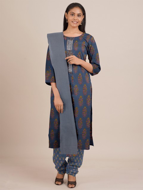 

Pothys Blue & Grey Printed Unstitched Dress Material
