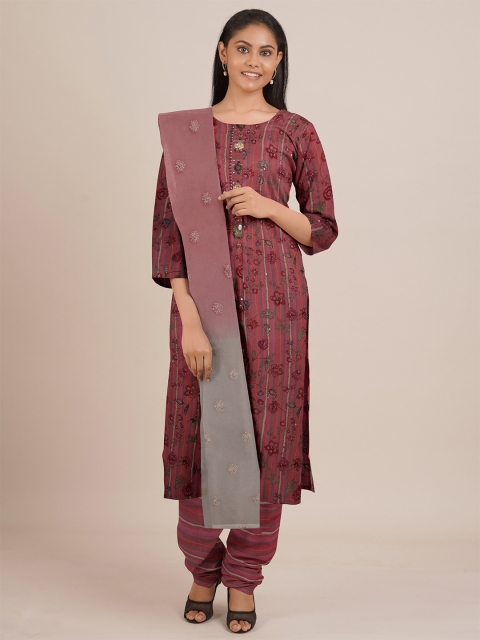 

Pothys Pink Printed Unstitched Dress Material