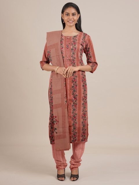 

Pothys Peach-Coloured Printed Unstitched Dress Material