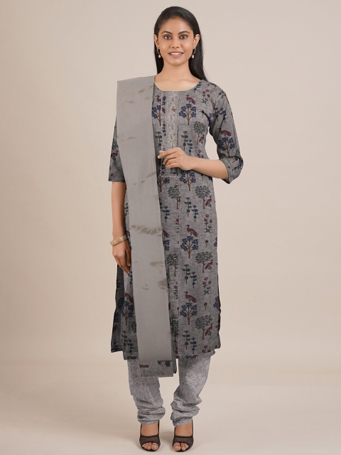 

Pothys Grey Printed Unstitched Dress Material