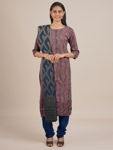 

Pothys Pink & Blue Printed Unstitched Dress Material