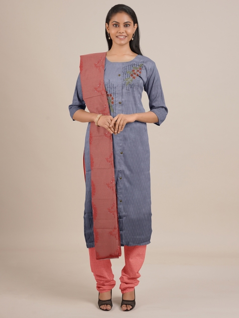

Pothys Grey & Brown Unstitched Dress Material