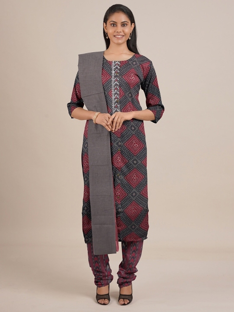 

Pothys Grey & Maroon Printed Unstitched Dress Material