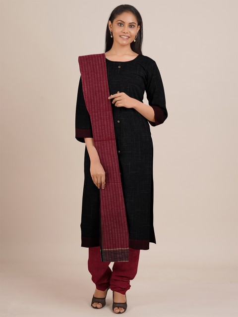 

Pothys Black & Maroon Embroidered Unstitched Dress Material