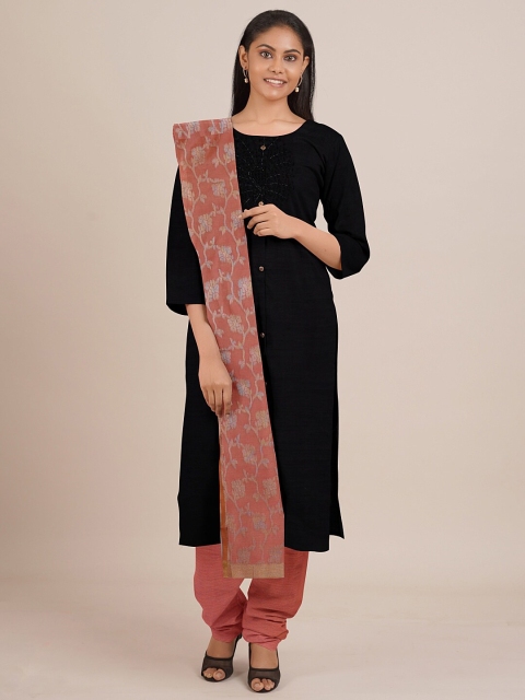 

Pothys Black & Pink Unstitched Dress Material