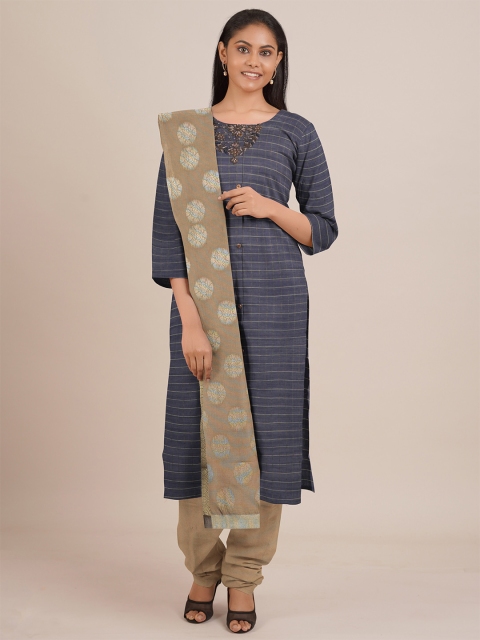 

Pothys Blue & Beige Printed Unstitched Dress Material