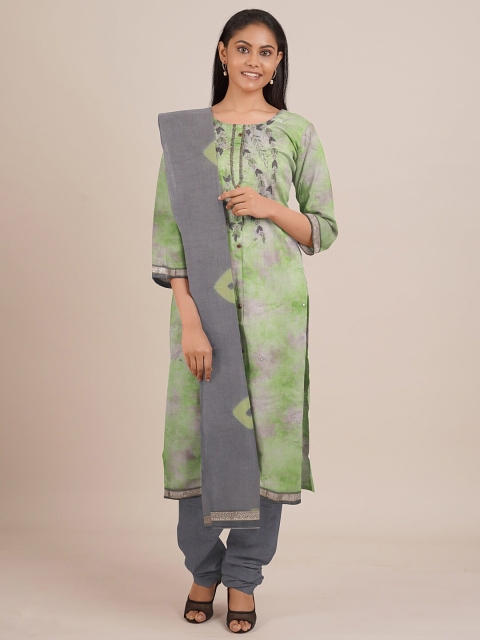 

Pothys Green & Grey Embroidered Unstitched Dress Material