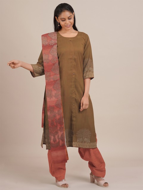 

Pothys Green & Pink Unstitched Dress Material
