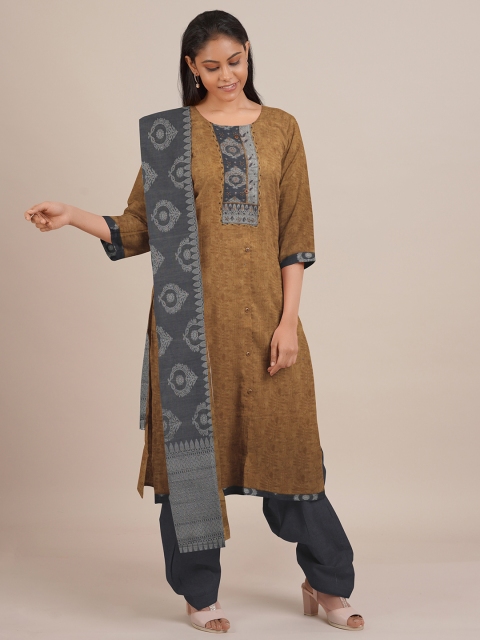 

Pothys Mustard Printed Unstitched Dress Material