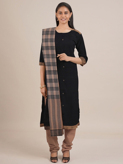 

Pothys Black & Cream-Coloured Unstitched Dress Material