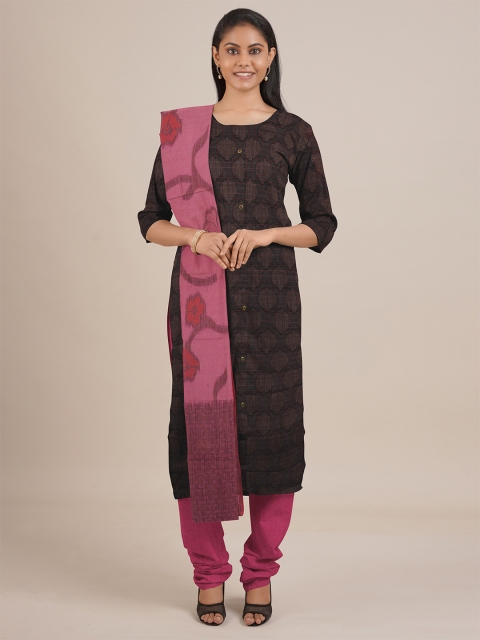 

Pothys Black & Pink Printed Unstitched Dress Material