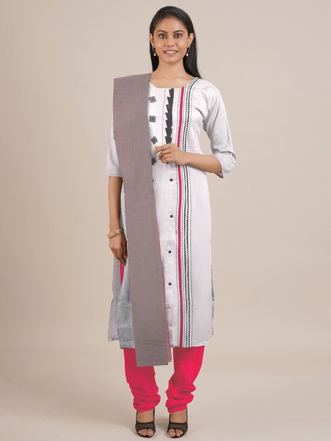 

Pothys White & Red Printed Unstitched Dress Material