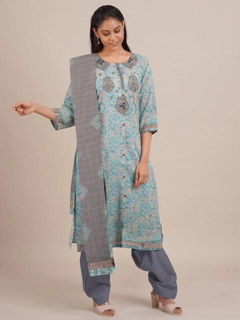 

Pothys Blue & Grey Unstitched Dress Material