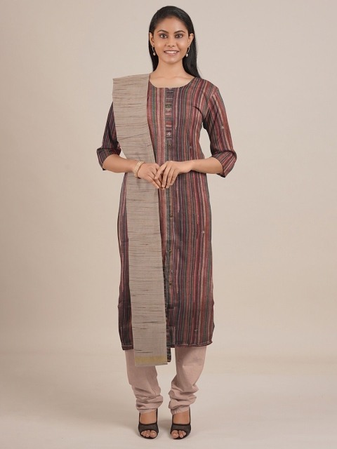 

Pothys Beige & Maroon Printed Unstitched Dress Material