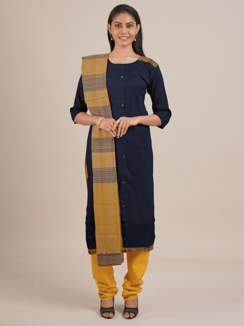 

Pothys Blue & Yellow Unstitched Dress Material
