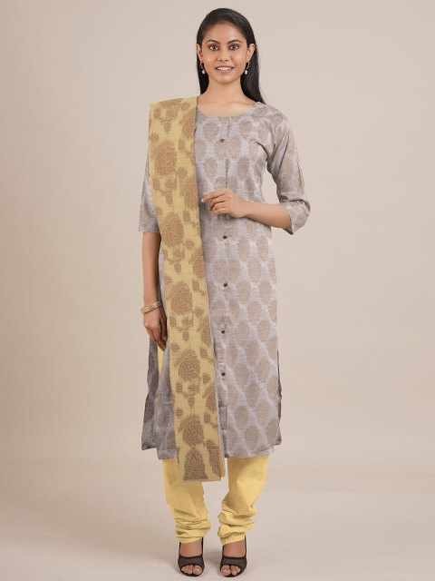 

Pothys Grey & Yellow Unstitched Dress Material