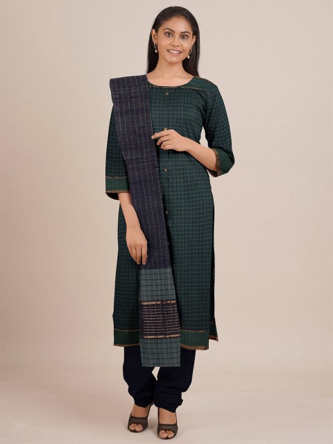 

Pothys Green & Black Unstitched Dress Material