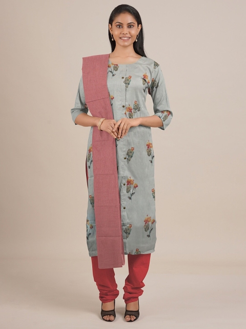 

Pothys Green & Orange Printed Unstitched Dress Material