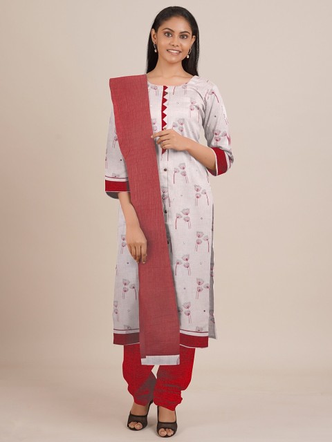 

Pothys Off White & Red Unstitched Dress Material