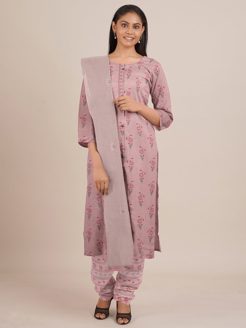 

Pothys Peach-Coloured Printed Unstitched Dress Material