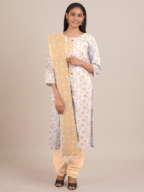 

Pothys White Printed Unstitched Dress Material