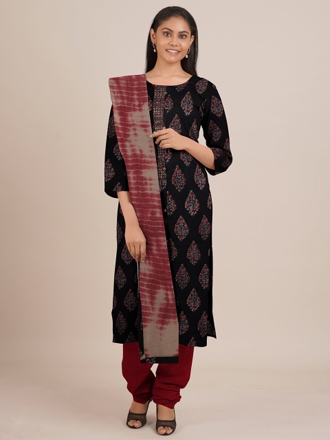 

Pothys Black Printed Unstitched Dress Material