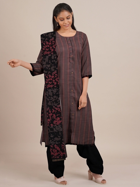 

Pothys Brown & Black Printed Unstitched Dress Material