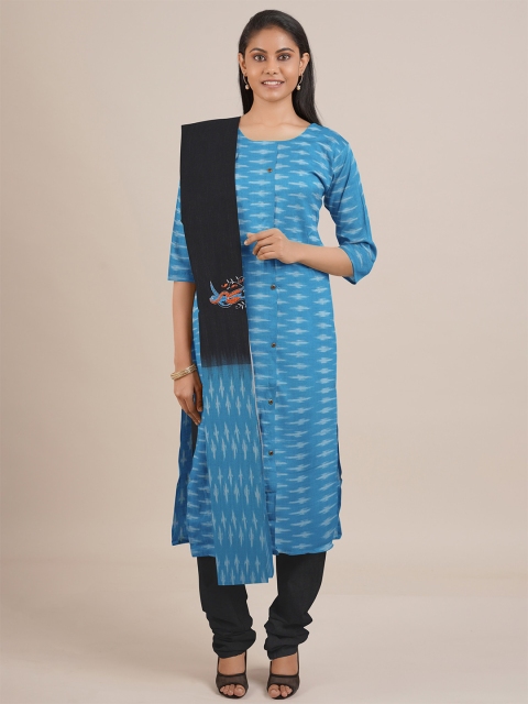 

Pothys Blue Printed Unstitched Dress Material