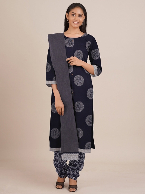 

Pothys Navy Blue & Grey Unstitched Dress Material