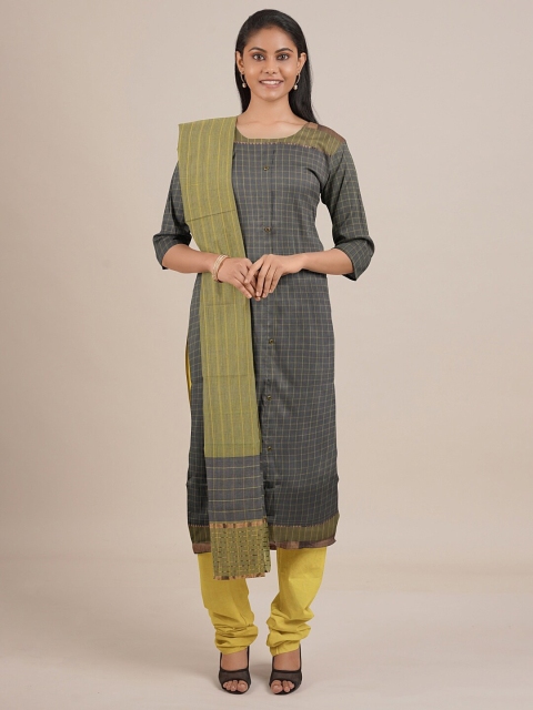 

Pothys Grey & Lime Green Printed Unstitched Dress Material